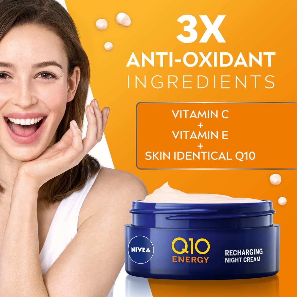 NIVEA Q10 Energy Recharging Face Night Cream (50ml), Energising Night Cream for Women, Hydrating Night Face Cream, Recharging Face Cream with Vitamin C and Q10