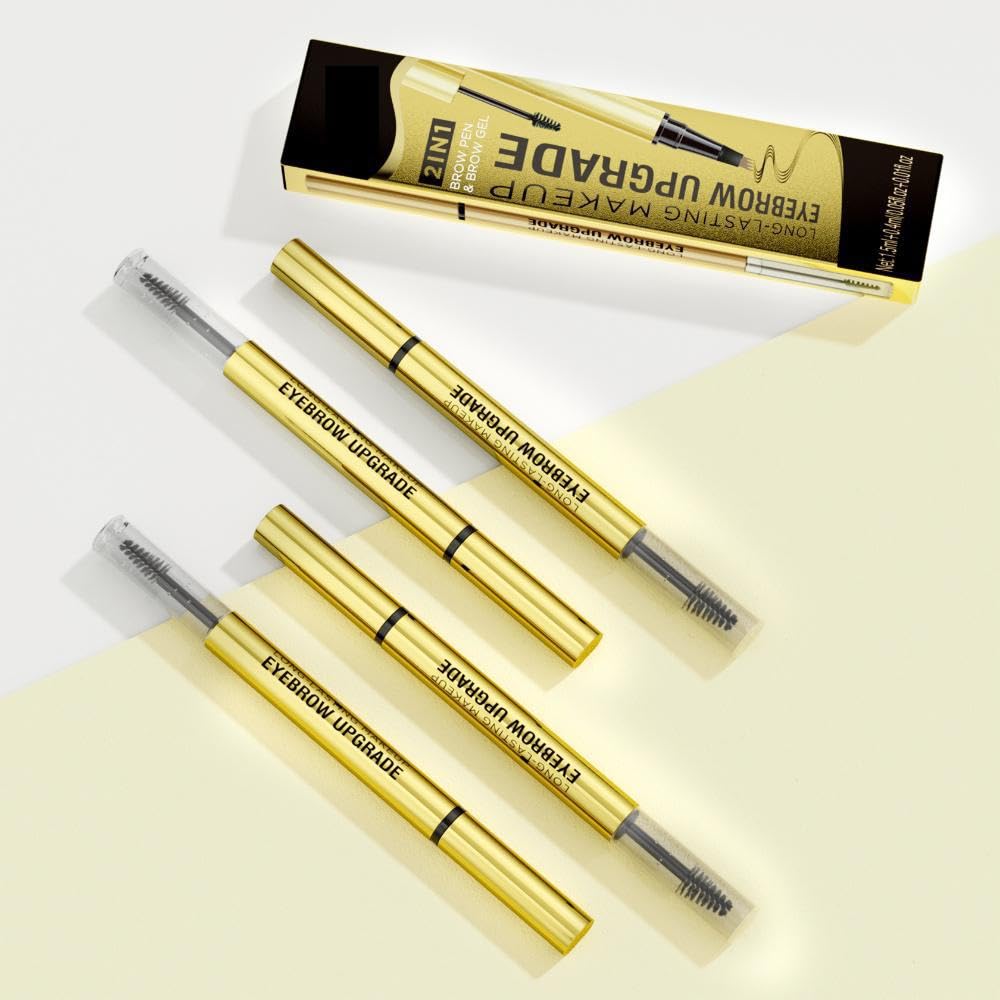 Generic Eyebrow Pen 2-in-1 Dual-Ended with Eyebrow Gel and Brow Brush, 4 Fork Tip for Natural Hair-Like Brows, Waterproof Long Lasting Defined Eyebrows (02# Dark Brown)