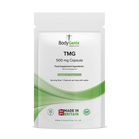 Bodygenix TMG (Trimethylglycine) Capsules - 500mg Antioxidant Digestion Liver Cardiovascular Health Support Vegan Friendly Natural Supplement - 120 Capsules 4 Month Supply
