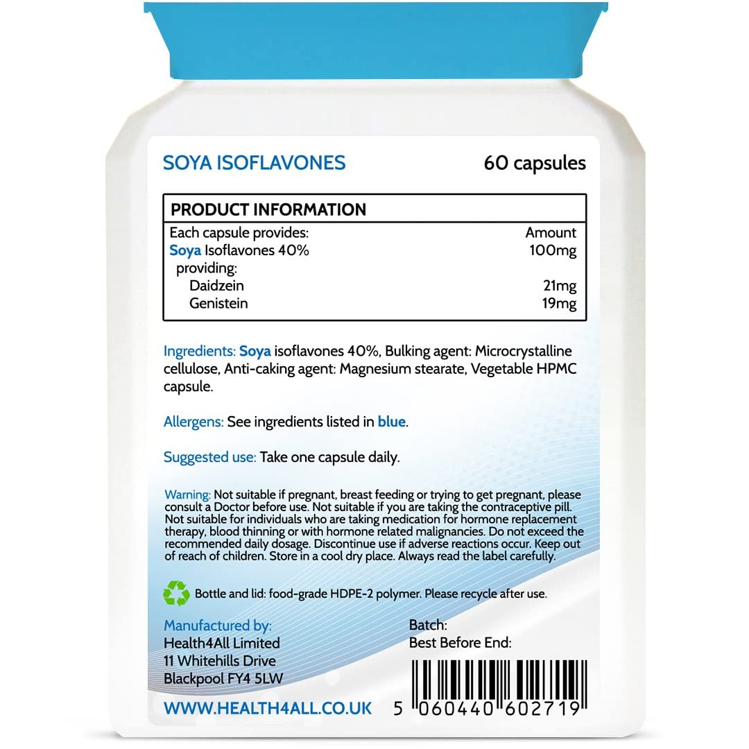 Health4All SOYA Isoflavones 40mg 60 Capsules (V) GMO Free, Non-Irradiated, Menopause Support Supplement