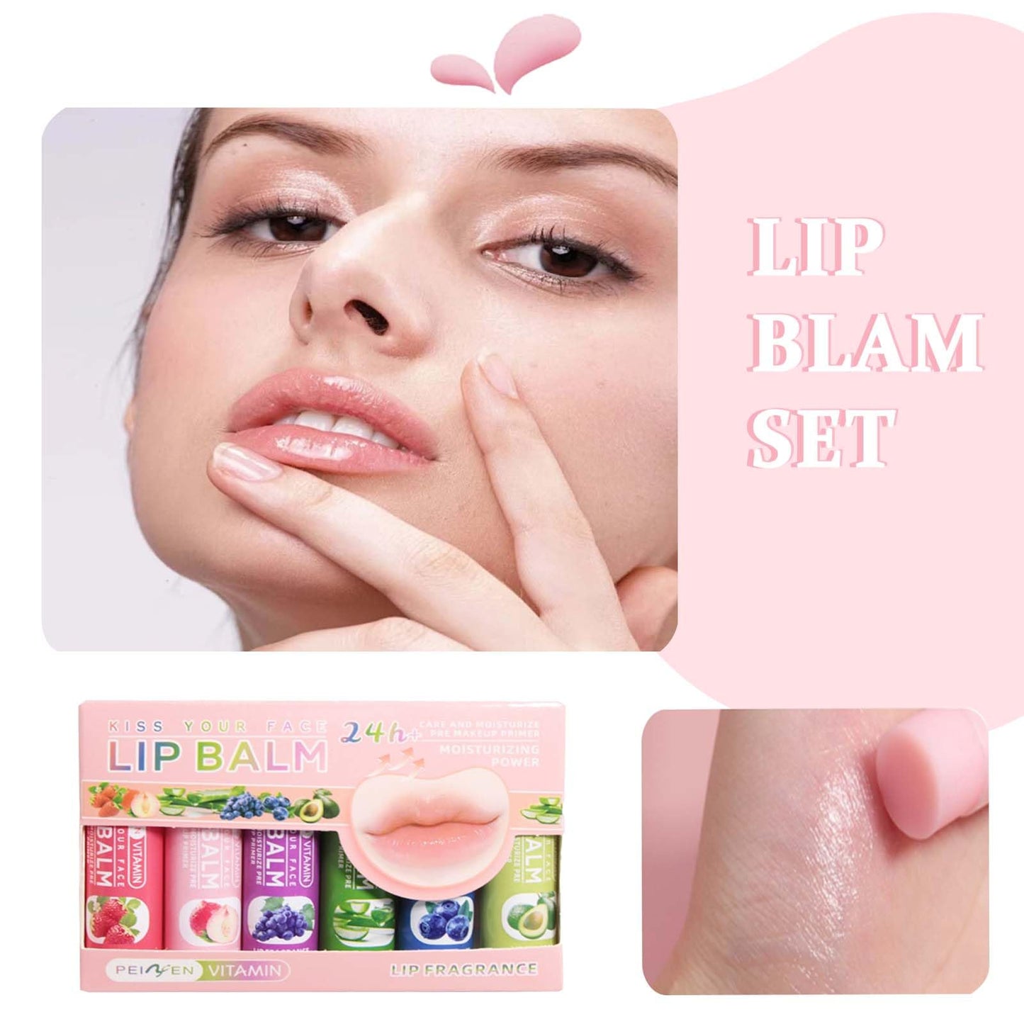 NLFOX 6pcs Lip Balm Set - Fruit Lip Balm Multipack - Moisturizing Soft Lips Feelings Six Assorted Flavors - Lip Balm Kit for Day&Night Lip Care - Natural Lip Balm for Dry Cracked Lips