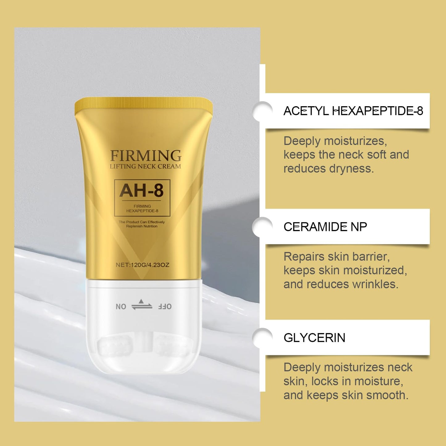 Ah-8 Firming Neck Cream, Tighten And Lift Neck Cream, Neck Firming Creams With Double Roller Massage, Reduce Wrinkles Fine Lines,for Firm And Lift Sagging Skin (1Pcs, one size)