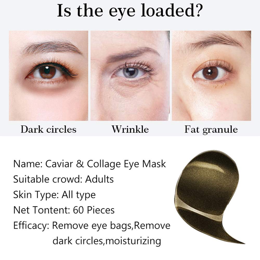 AICHUN BEAUTY 30 Pair Collagen Eye Mask Patch Hydro Gel Pad Anti-Wrinkle Dark Circles Bags Soft Smooth Skin Care Hydration Moisturizing (CAVIAR)