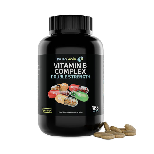 Vitamin B Complex | 365 Vegan Tablets (1 Year Supply) | Vitamin B1, B2, B3, B5, B6, B7 (Biotin), B9 (Folic Acid) & B12 | Reduction of Tiredness, Energy & Immune Support | Made in The UK | by NutriVolv