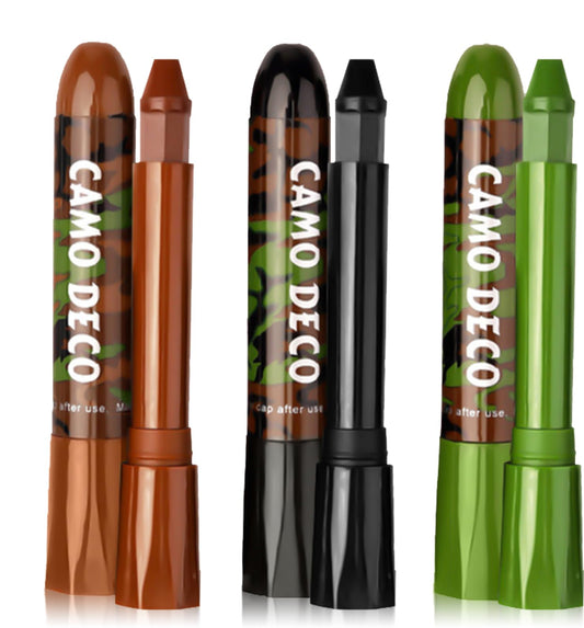 Beauthink 3 Color Camo Face Paint Sticks – - Waterproof Body Paint for Hunting & Outdoor Sports, Long-Lasting Camouflage Makeup for Face, Eyes & Skin (Brown,Black,Green)