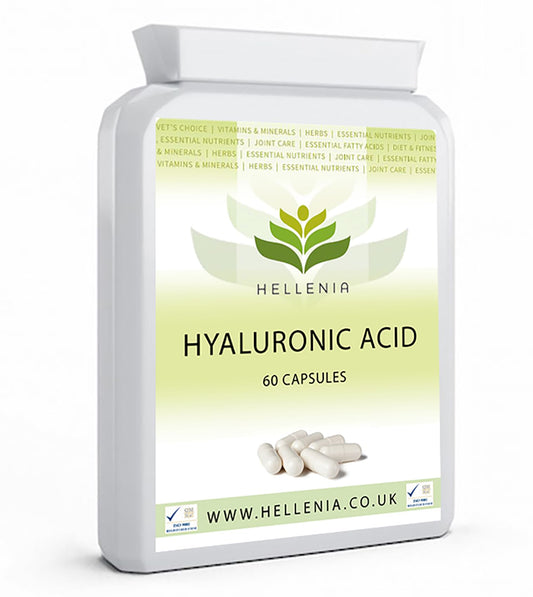 Hellenia Hyaluronic Acid 100mg | Supports Healthy Connective Tissue and Joints | Natural Moisturiser for Radiant Skin | 60 Capsules | Vegan Friendly