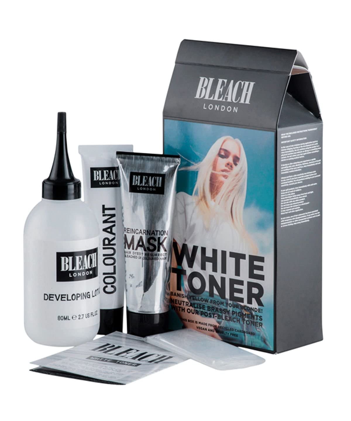 (2 PACK) Bleach London NO BLEACH Bleach Kit LIGHTENS HAIR upto 5 LEVELS NO BLEACH & Bleach London White Toner Kit