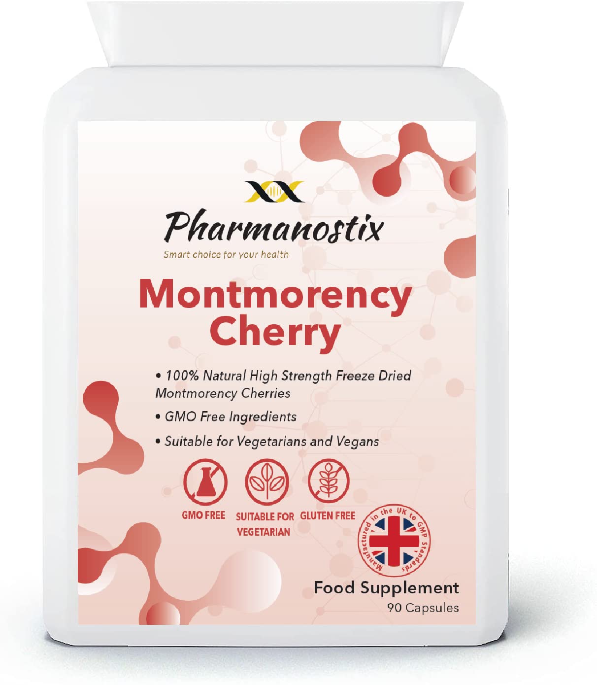 Pharmanostix Montmorency Cherry - 90 Vegan Capsules - 3000mg Daily Serving of High Strength Freeze Dried- with Natural Vitamin A, C, B6 and E- Manufactured in The UK