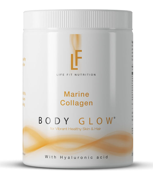 Life Fit Nutrition Body Glow Marine Collagen Powder |10,000mg with Hyaluronic Acid & Vitamin C | Hydrolysed for High Absorption | Type 1 Marine Collagen from Fish | Unflavoured, Odourless and Neutral | 29 Servings 300g