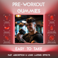 Edges Pre-Workout Gummies 60 Guarana Gummies for Men & Women - Guarana Energy Gummies - Strawberry Flavoured Pre-Workout - Gym Supplement - with B12 Vitamins, Lion's Main and Maca Root