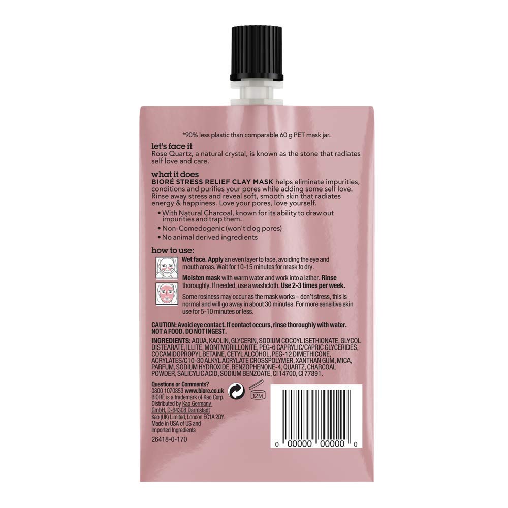 Biore Rose Quartz and Charcoal Stress Relief Clay Mask, 50 ml