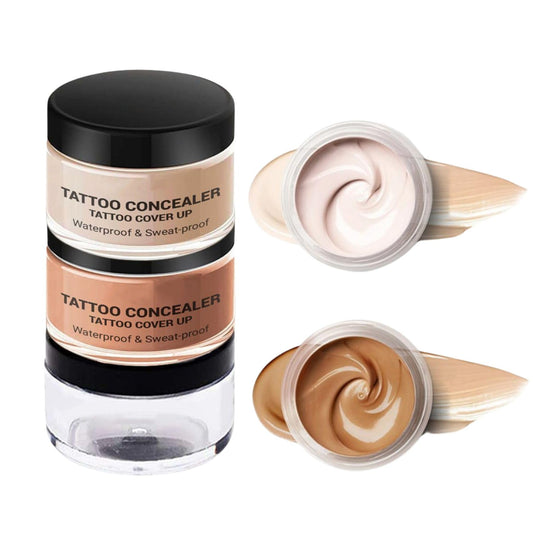 SHEBEEDO Tattoo Cover Up, 2-in-1 Tattoo Concealer Makeup,Waterproof Sweatproof Cream Full Coverage, 2 Color Buildable 3 Shades Scar Covering, Suitable for Scars, Spots and Vitiligo, All Skin Types