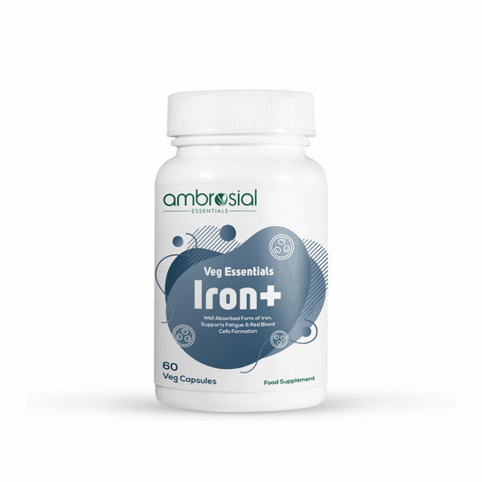 Ambrosial Iron Tablets High Strength 25mg| Iron Supplements for Women & Men Blood Support & Helps Reduce Tiredness & Fatigue | Enhanced Absorption & Non - Constipating (Pack of 1-60 Capsules)