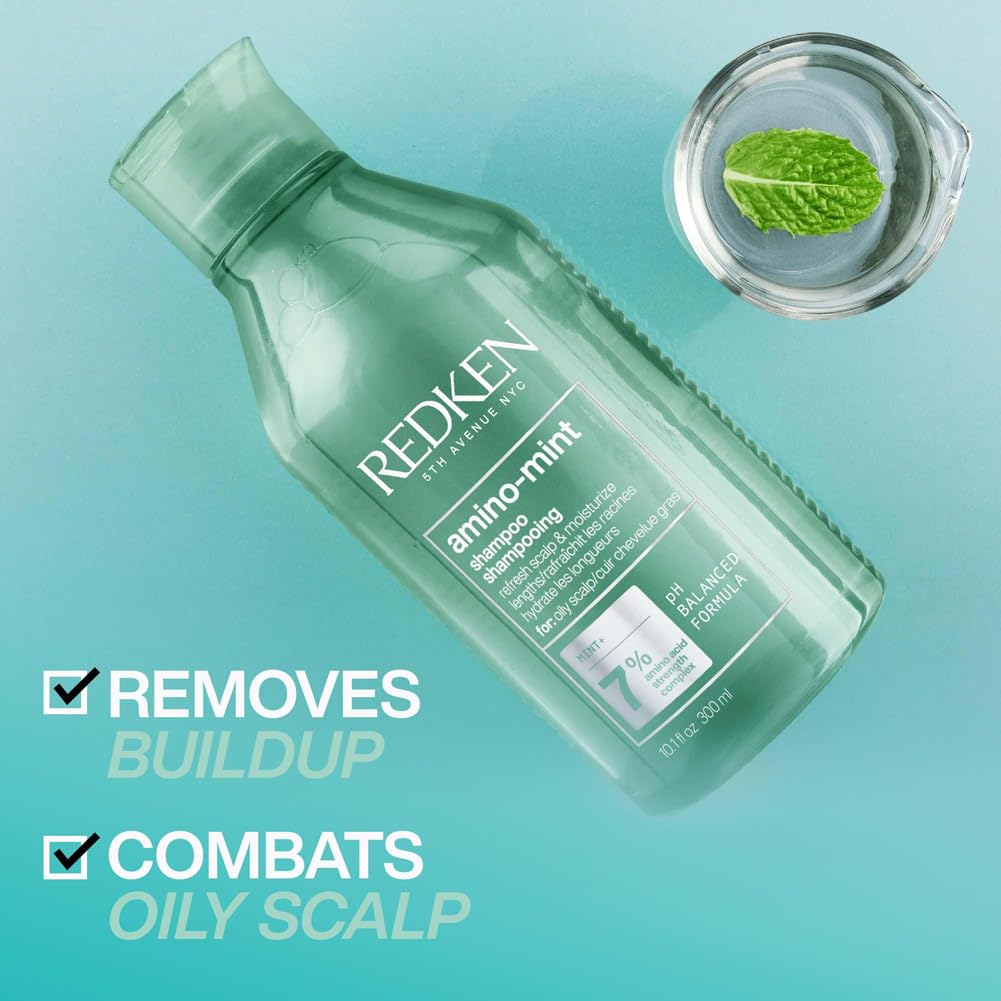 Redken Amino Mint Scalp Relief Shampoo For Oily Scalps, Purifying Cleanser Formulated With Amino Acids To Soothe The Scalp And Nourish Dry Lengths, 300ml