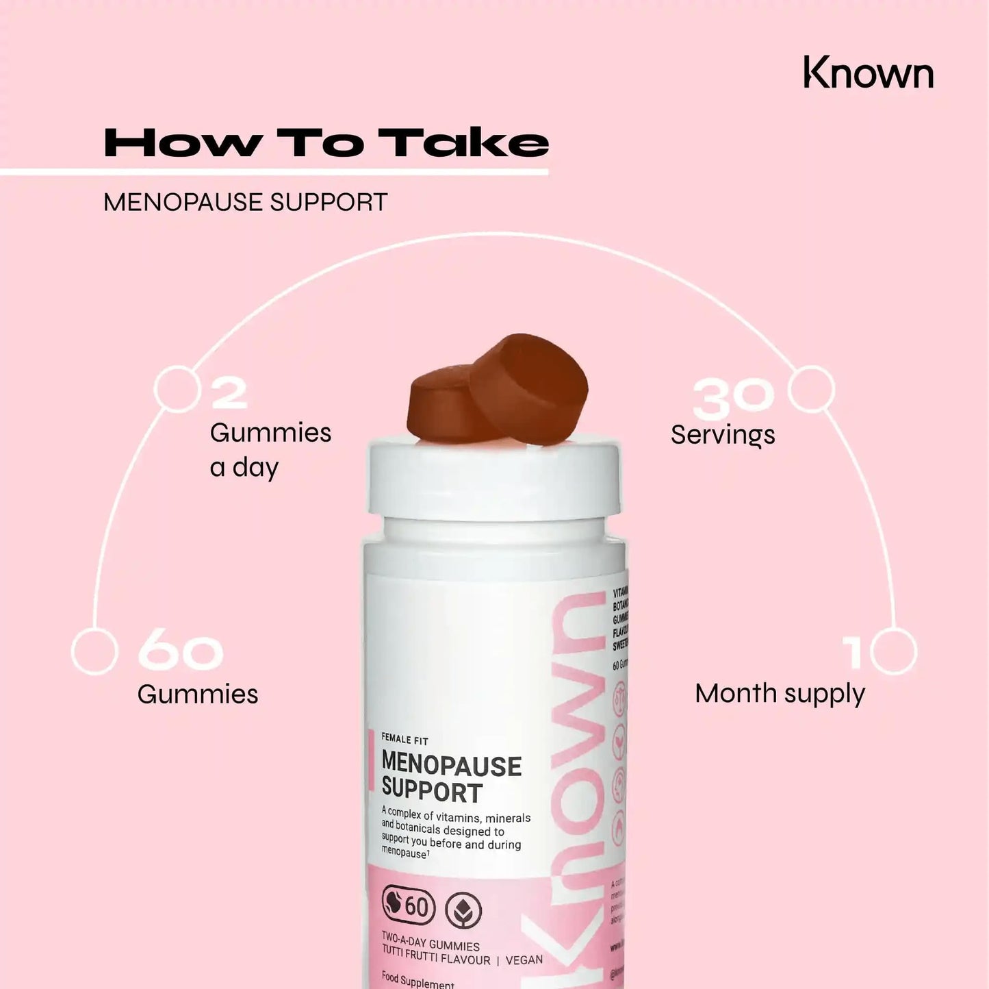 Known Menopause & Perimenopause Support Gummies | All in one Complex | Delicious Tutti Frutti Flavour Natural Flavourings | 60 Two-a-Day Gummies (One Month’s Supply) (2)