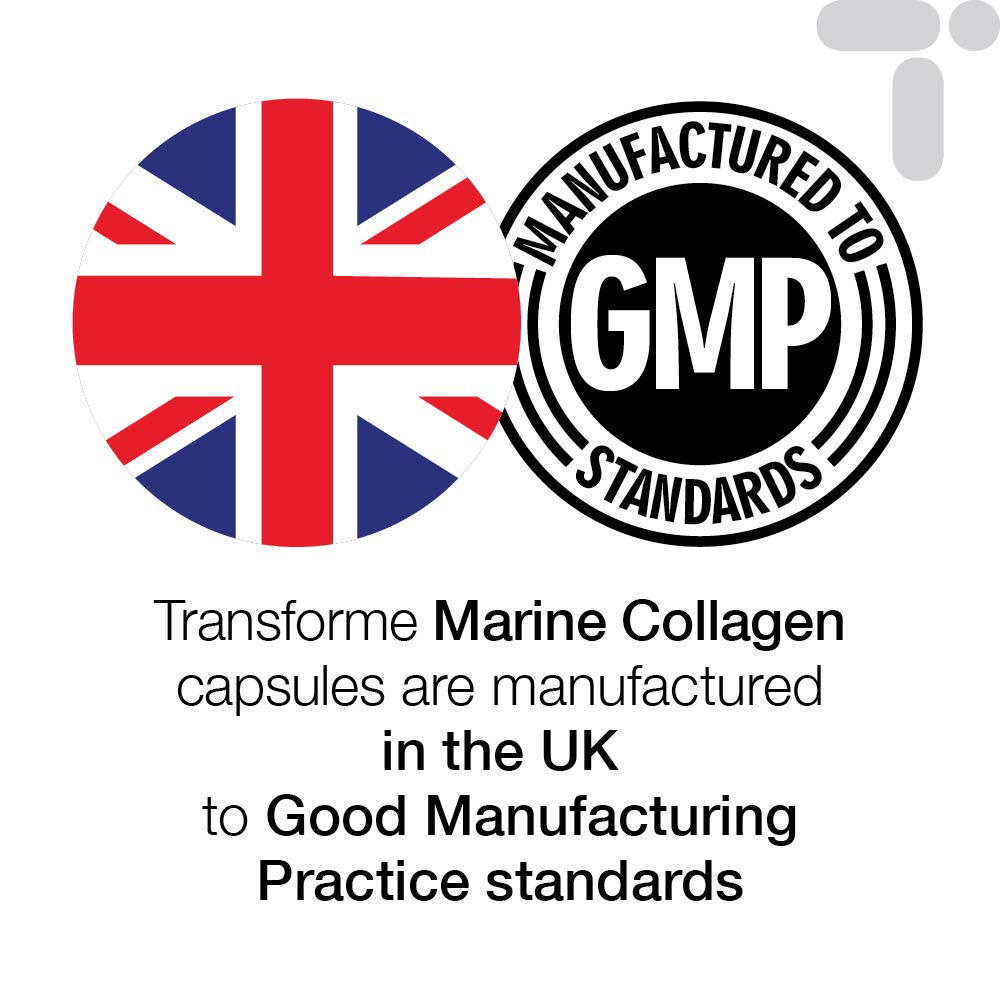 Transforme Marine Collagen Capsules 600mg - 1200mg Serving, Hydrolysed Collagen Peptides with Vitamin C, Mineral Zinc, 120 High Strength Capsules, Gluten Free