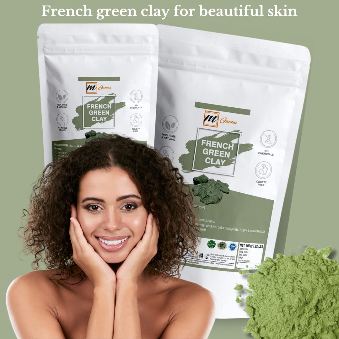 mGanna French Green Clay Powder 0.5 LBS | Illite Montmorillonite Clay for Facial Masks, Creams, Soft Peels and Scrubs, and Soap Making