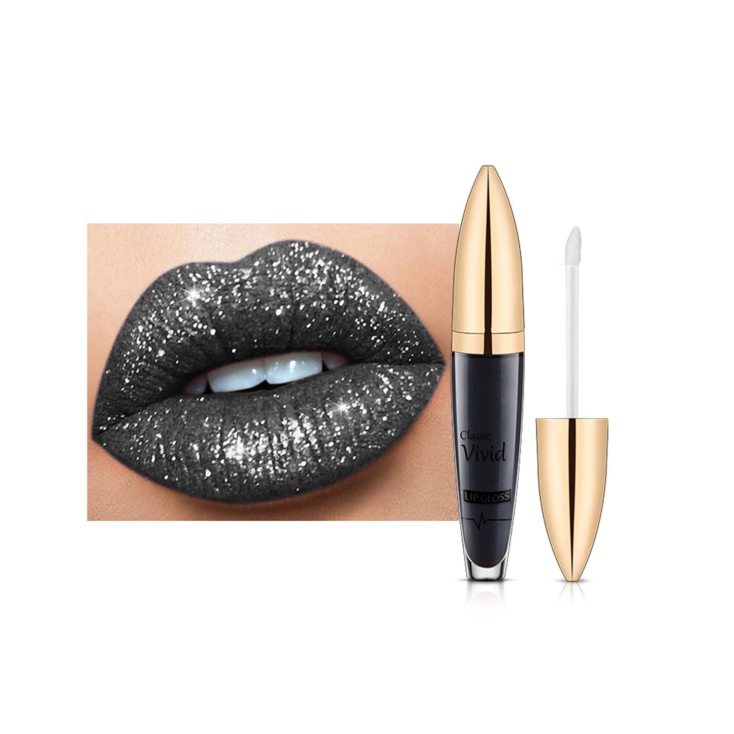 GEEWHILE Metallic Lip Gloss Glitter Lipstick Black Metallic Lipsticks Diamond Shimmer Matte Liquid Lipstick Waterproof Long Lasting Sparkly Metallic Black Lip Gloss Matte Metallic Lip Gloss for Women Girls