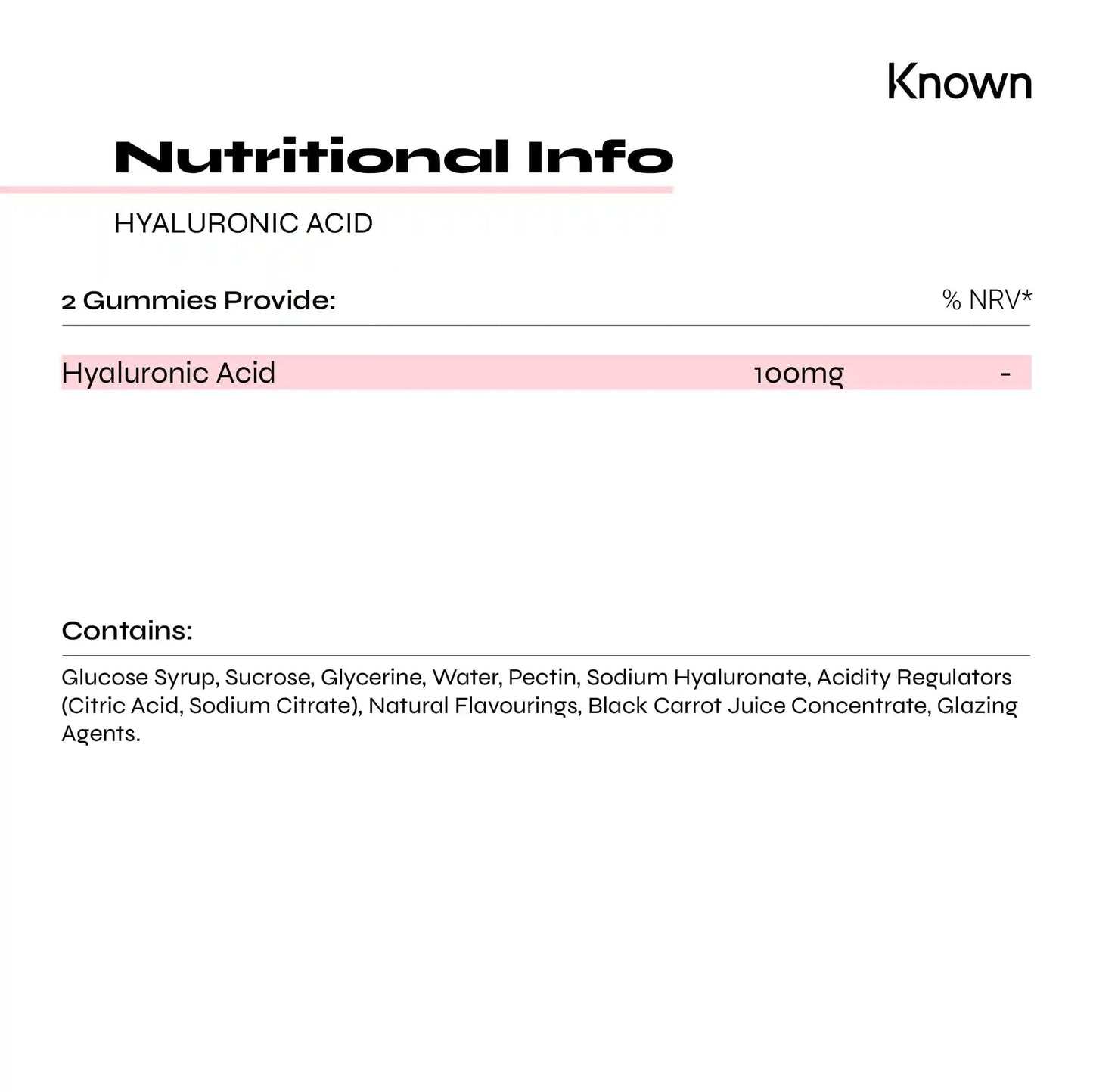Hyaluronic Acid Gummies by Known Nutrition | Essential Support for Skin Hydration | Delicious Mixed Berry Flavour | 60 Two-a-Day Vitamin Gummies | 100mg Hyaluronic Acid (Pack of 2)
