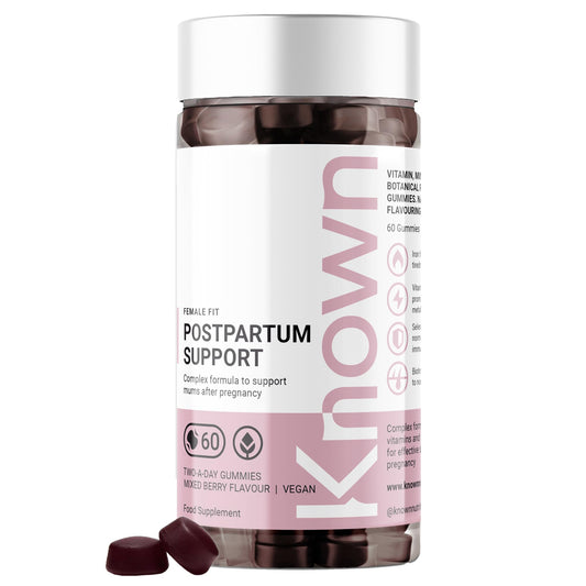Postpartum Support Gummies by Known Nutrition | Natural Support After Pregnancy | Delicious Natural Mixed Berry Flavour | 60 Two-a-Day Vegan Vitamin Gummies (One Month’s Supply)