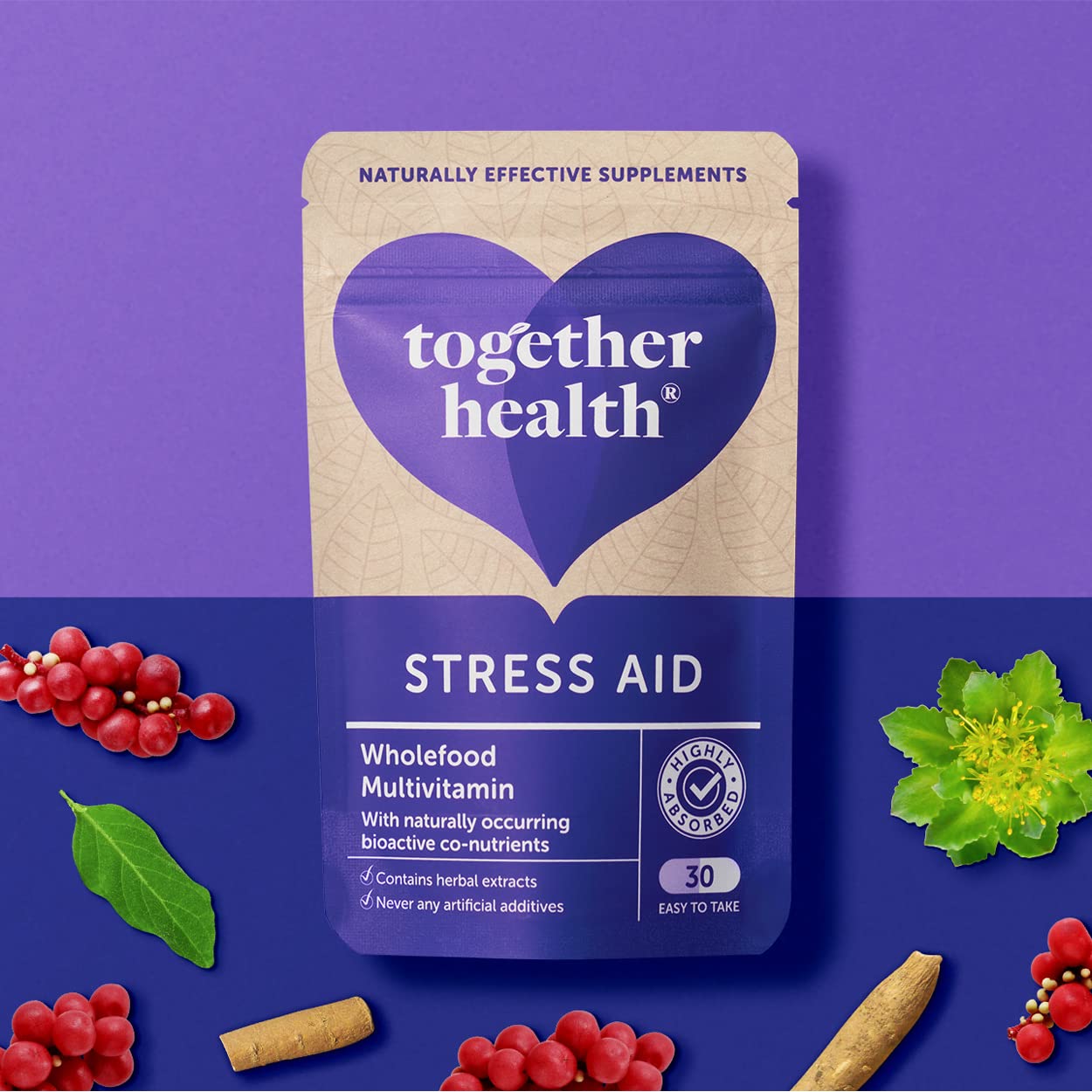 Stress Aid Complex – Together Health – 5 Essential B Vitamins – Schisandra, Ashwagandha & Rhodiola – Ocean-Sourced Magnesium – Vegan Friendly – Made in The UK - 150 Vegecaps