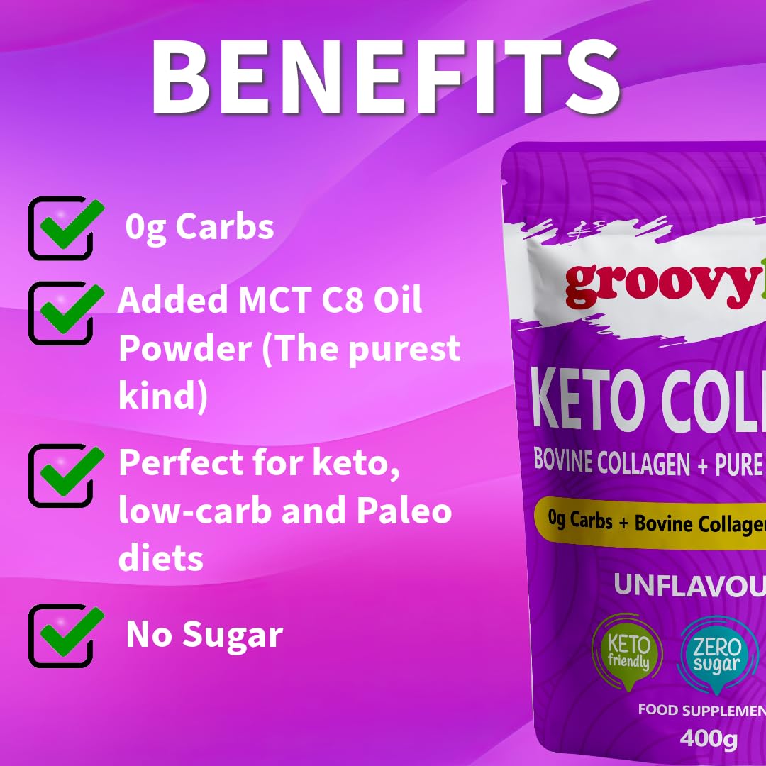 Keto Collagen by Groovy Keto | Bovine Collagen Peptides Powder + MCT C8 Powder | Hydrolysed Collagen & MCT C8 Oil | Sugar Free | Keto Friendly | Collagen Supplements | Unflavoured