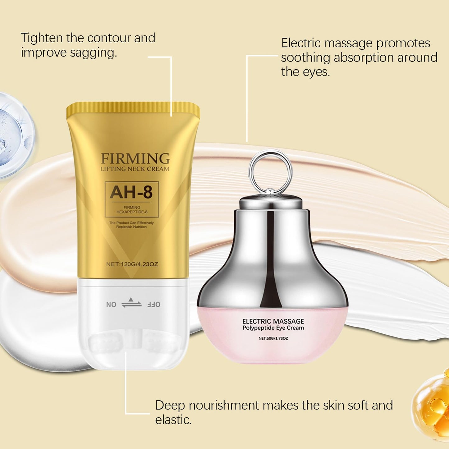 MEITREND Neck Creams for Firming Roller,AH-8 Firming Neck Cream for Sagging Skin,Neck & Eye Care Set,Eye Cream for Dark Circle and Puffy Eye,Tightening & Reduce Double Chin,Skin Tightening Cream Body