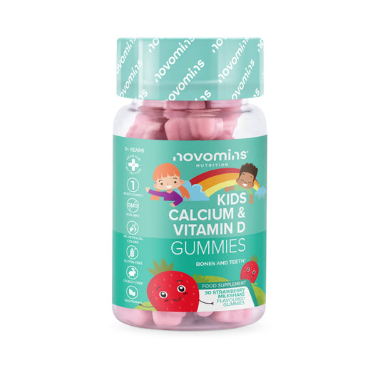 Calcium Gummies for Kids - Healthy Bones & Teeth - Vegetarian - 1 Month Supply – Chewable Childrens Calcium Supplement – 30 Chewable Kids Vitamins – Infused with Vitamin D & K2- by Novomins