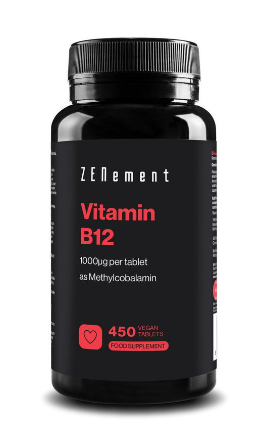 Zenement Vitamin B12 High Strength – 1000mcg VIT B12 as Active Methylcobalamin – 450 Vegan Tablets (14+ Months Supply) – Tiredness and Fatigue Supplement – Immunity Support - GMP Approved