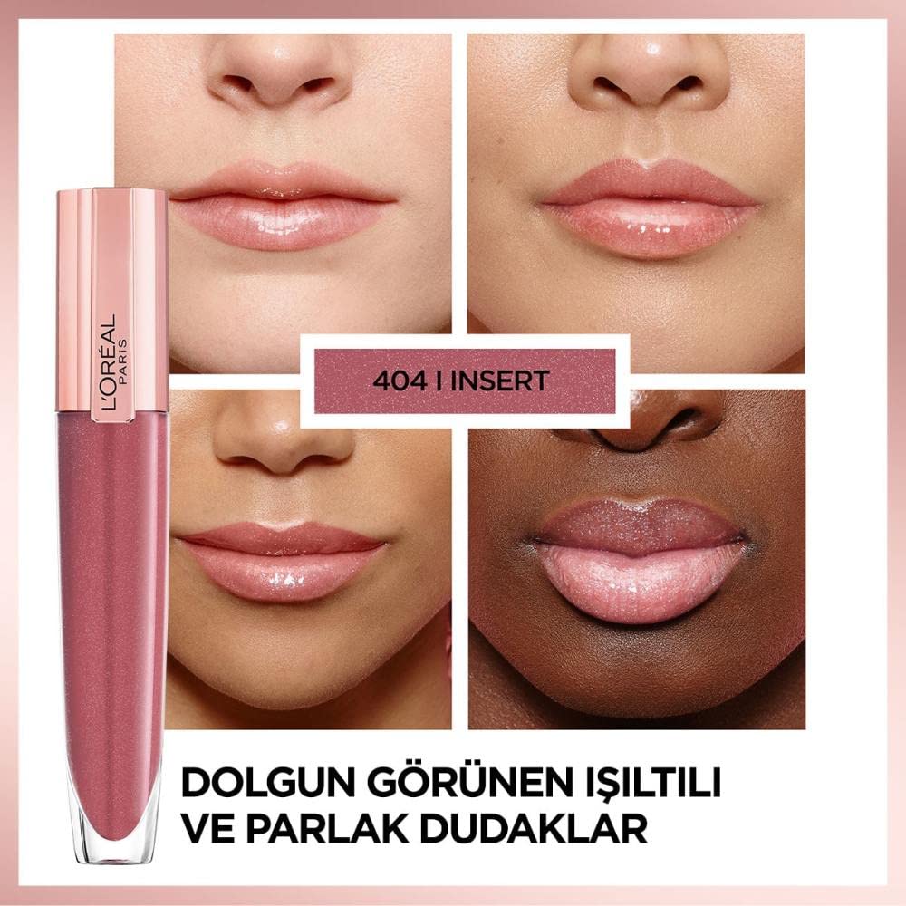 L'Oréal Paris Lip Gloss, Plumping and Hydrating, with Hyaluronic Acid and Collagen Complex, Glow Paradise Balm-In-Gloss, 404 I Assert, 7 ml