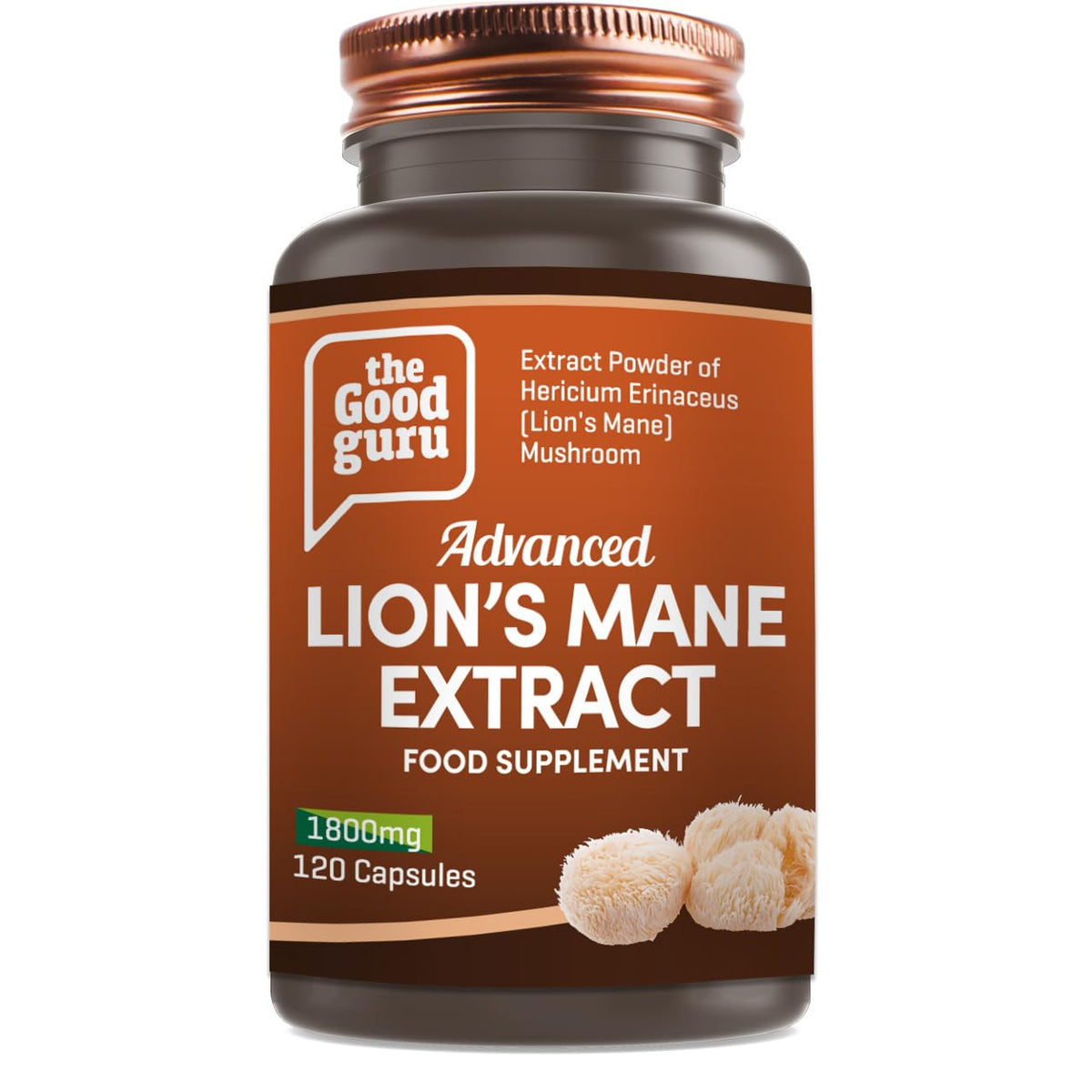 The Good Guru Lion's Mane Mushroom Extract - 1800mg | Immune and Memory Support |120 Vegan Capsules by Good Guru | Lions Mane Supplement