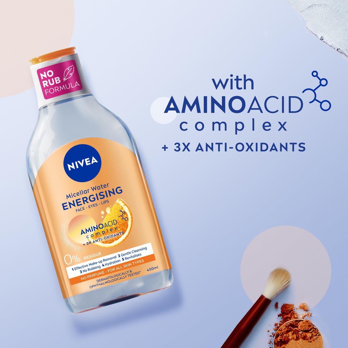 NIVEA Energy Micellar Water 3x Antioxidants, 3 in 1 Energising Micellar Cleansing Water, Vegan Make-Up Remover with Vitamins C and B3, Suitable for Sensitive Skin, 400 ml (Pack of 1)