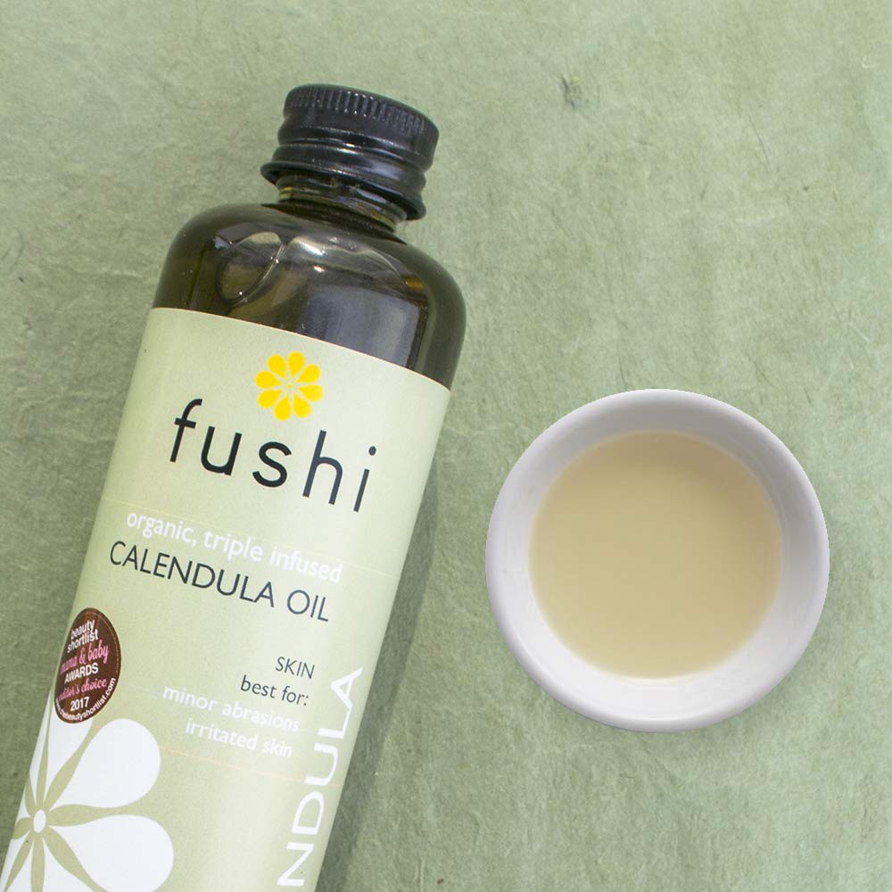 Fushi Organic Calendula Oil 100ml | Fresh-Pressed & Triple Infused for 3 Months | Best for Minor Abrasions, Irritated Skin, Skin Healing | Anti-inflammatory | Oil for Babies | Vegan, Made in the UK