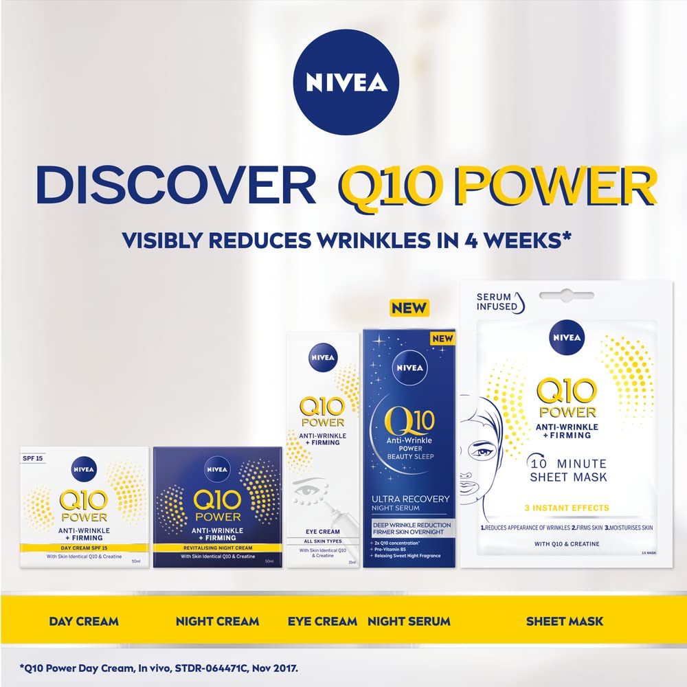 NIVEA Q10 Anti-Wrinkle Power Ultra Recovery Night Serum (30ml), Face Serum With Pro-vitamin B5 And Q10, For Deep Wrinkle Reduction And Firmer, Stronger Skin