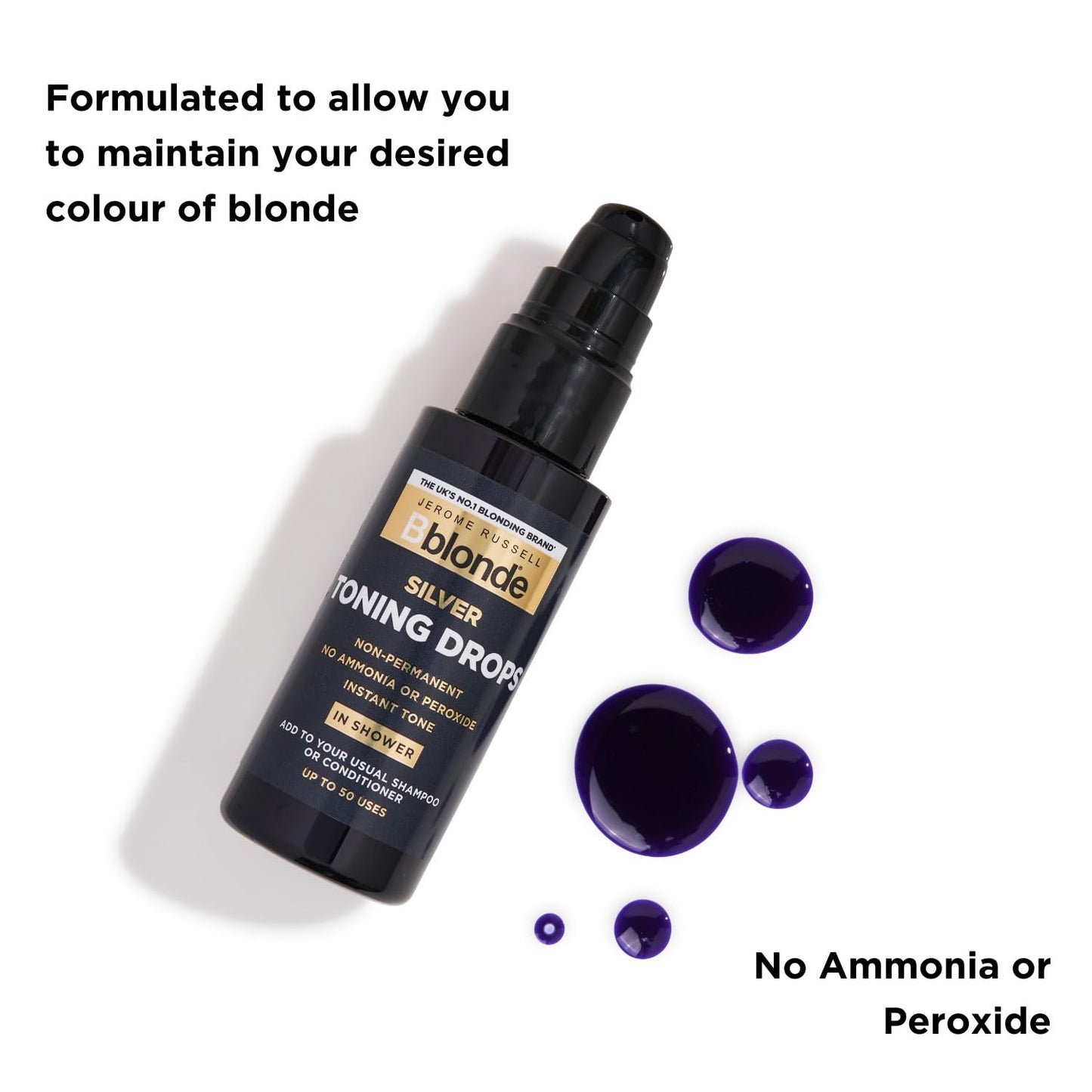 Jerome Russell Bblonde Platinum Toning Drops - Non-Permanent Platinum Hair Toner, Refresh & Maintain Blonde Hair Dye, Add Drops in Shower with Shampoo or Conditioner, 50 Uses