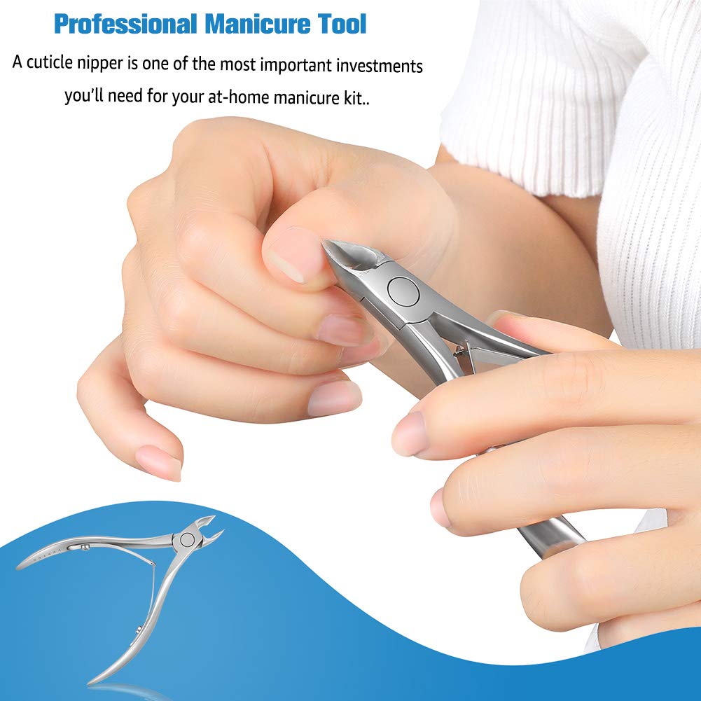 FERYES Cuticle Nippers 1/2 Jaw - Professional Stainless Steel Cuticle Trimmer Scissors and Double Springs Nail Clipper Cutter Remover Pedicure Manicure Tool,FL-N300,Silver