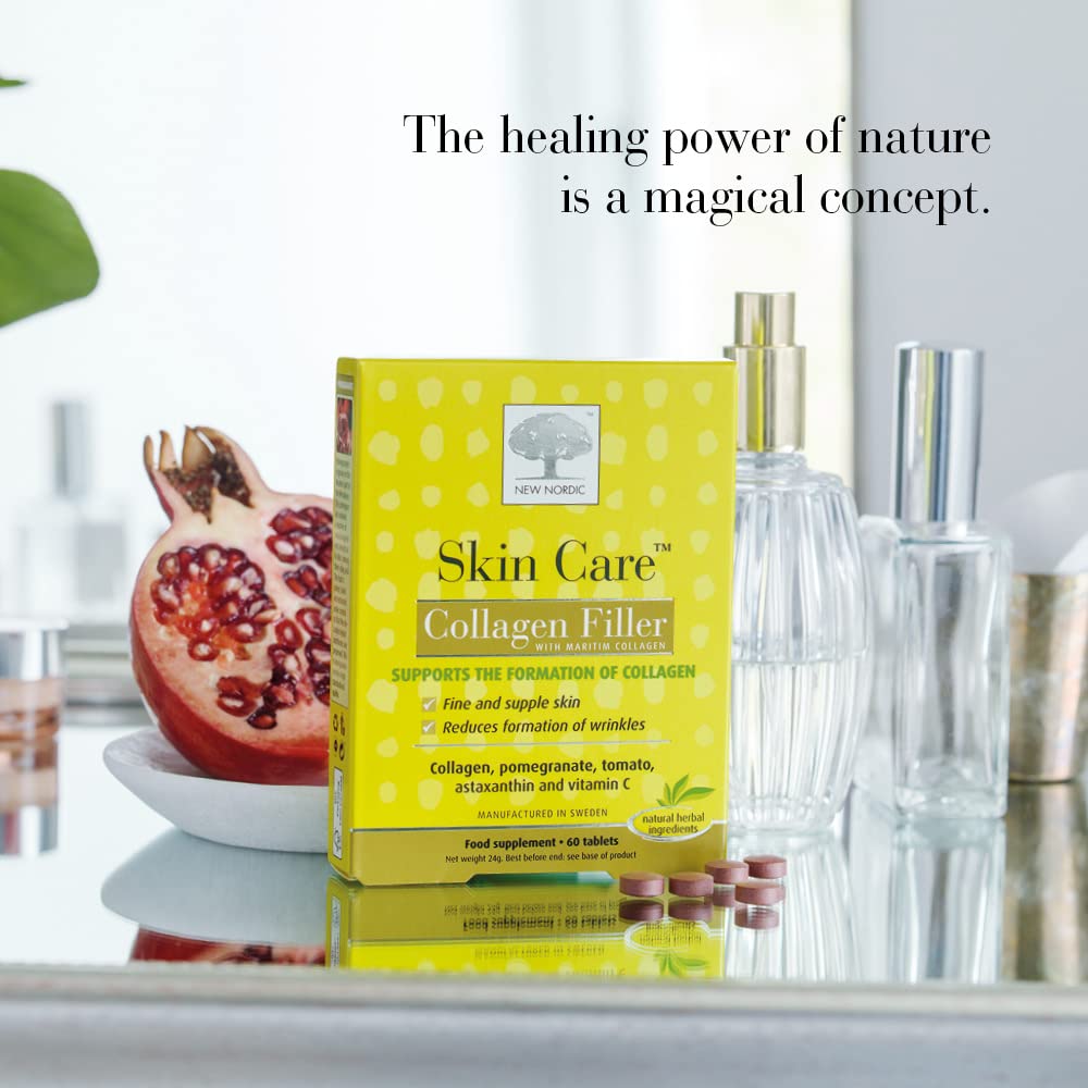 New Nordic Skin Care Collagen Filler 60 Tablets - Reduce The Formation of Wrinkles with Marine Collagen Supplement - Dairy Free - Contains Pomegranate - Wrinkle Filler for Women and Men