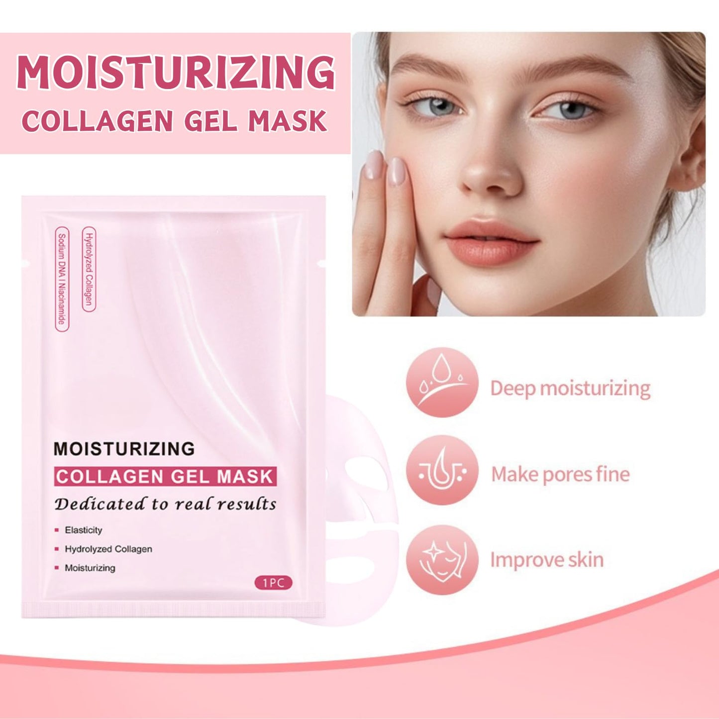 Trendyfave Collagen Face Mask, Pink Collagen Jelly Gel Mask, Korean Face Mask, Collagen Mask - Collagen Overnight Face Mask, Pore Minimizing, Moisturize, Firm & Enhance Skin Vitality, Face Masks Beauty 4Pcs
