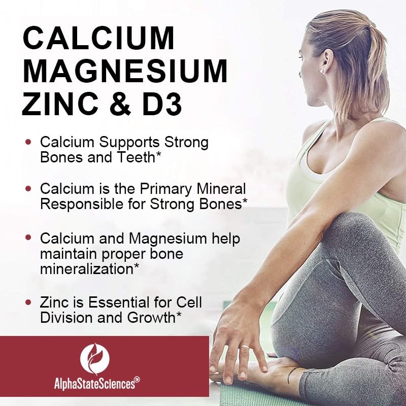 AlphaStateSciences: Advanced High-Strength Calcium-Magnesium Matrix with Zinc & Vitamin D3 - Immune Support, Enhanced Absorption, Bone Support, Muscle Relaxation & Stress Relief - 2Month Supply