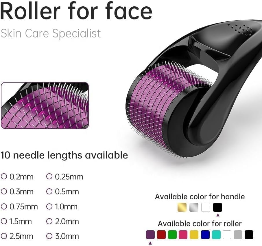 Derma Roller for Skin,Beard Derma Roller for Hair Growth & Care,Facial Roll, Micro needling 0.25mm 0.5mm 1mm 1.5mm,540 Titanium Micro Needles for Facial,Body & Hair Growth (0.5MM)