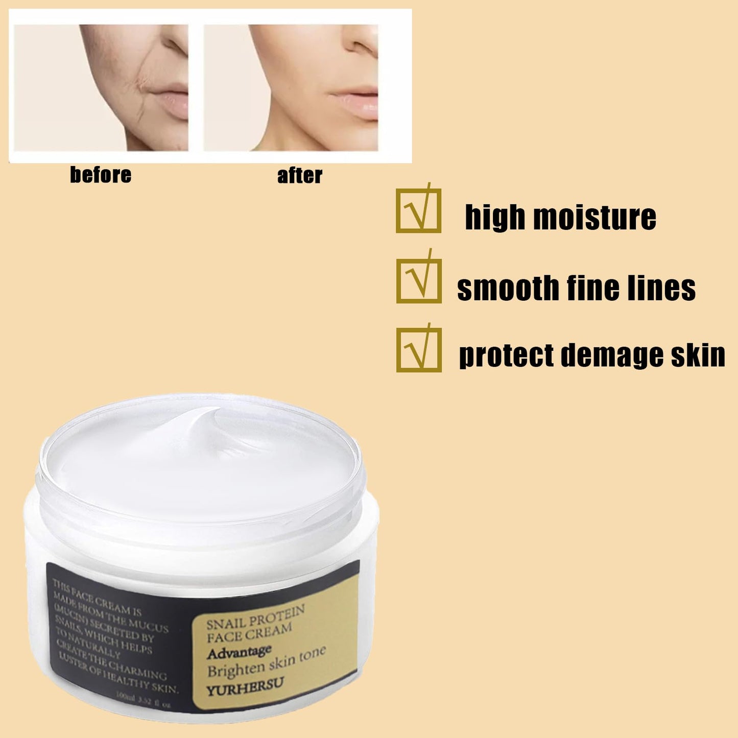 Snail Collagen Face Cream,Snail Face Cream,High Firming Face Cream for Anti Wrinkles,Snail Moisturiser Face Women,Snail Mucin Face Cream,Hydrating Face Moisturizer for Women & Men,Soft Skin Tone-100ml