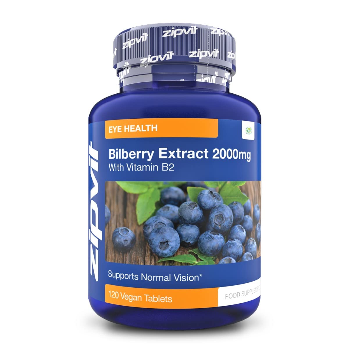 Bilberry Extract 2000mg with Added Vitamin B2, 120 Vegan Tablets. Supports Normal Vision. Vegetarian Society Approved. UK Supplier