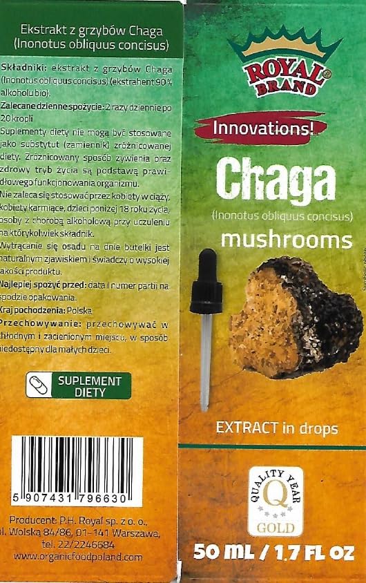 Royal Brand Chaga Extract Drops 50 ml / Chaga Mushroom / Better Than Chaga Mushroom Capsules / Liquid Extract Drops / 1.7 FL OZ
