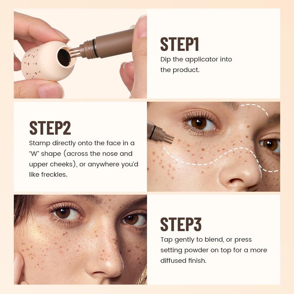 Generic Five-Point Freckle Stamp & Pen – Waterproof, Quick-Drying Faux Freckle & Tattoo Pen for Natural Sun-Kissed Look – Safe for All Skin Types(Ash Chestnut)