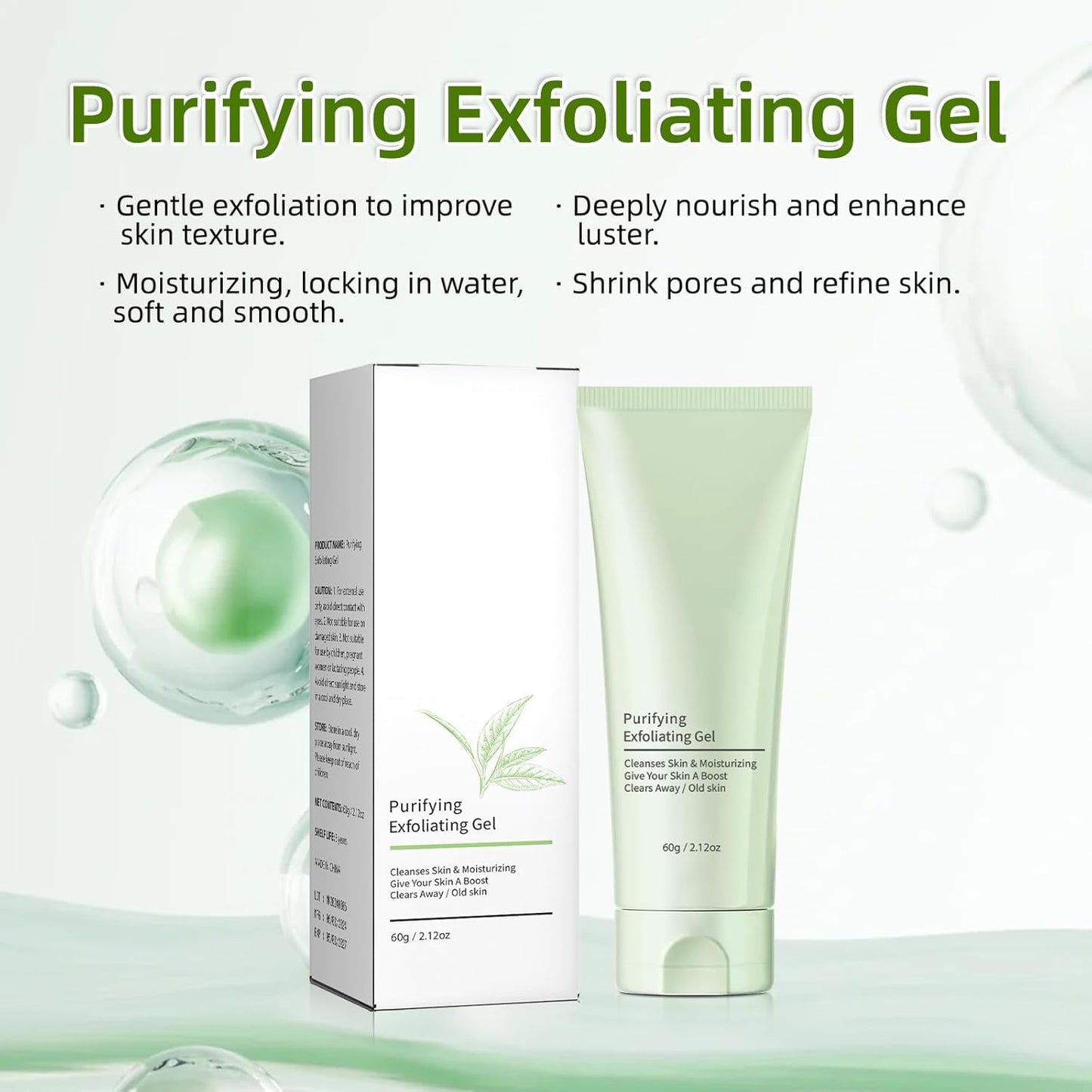 Greteam Purifying Exfoliating Gel, 60ml Greteam Exfoliating Scrub, Purifying Exfoliating Gel Moisturizing Cleanses Skin Give,Deep Cleansing Face and Body Exfoliating Scrub Gel