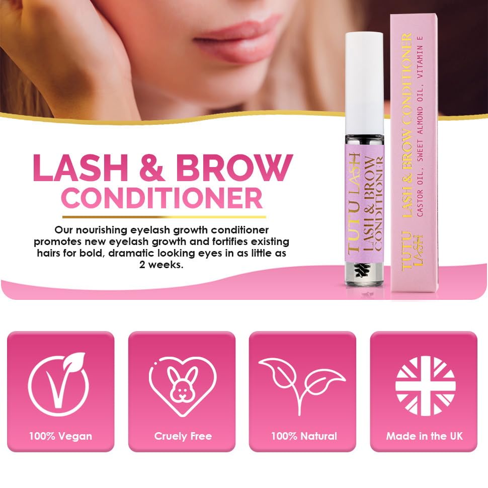 TUTU LASH Lash and Brow Conditioner Natural Oils Castor Oil Sweet Almond Oil Vitamin E Lash Serum Brow Serum Lash Growth Vegan Cruelty Free 100% Natural Tutu Lash 10ml (1)