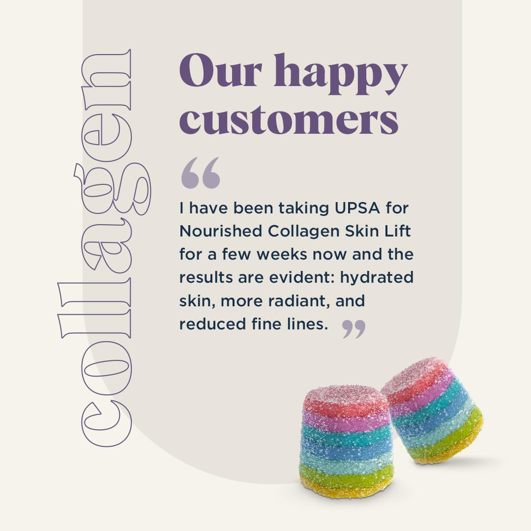 UPSA USPA x Nourished 7-in-1 Skin Lift Collagen Gummies for Women - Vegetarian Collagen, Ovoderm® Complex, Vitamin C, Multivitamins, Fibre - Collagen Supplements Skin Firmness and Smoothness - 30 Gummies