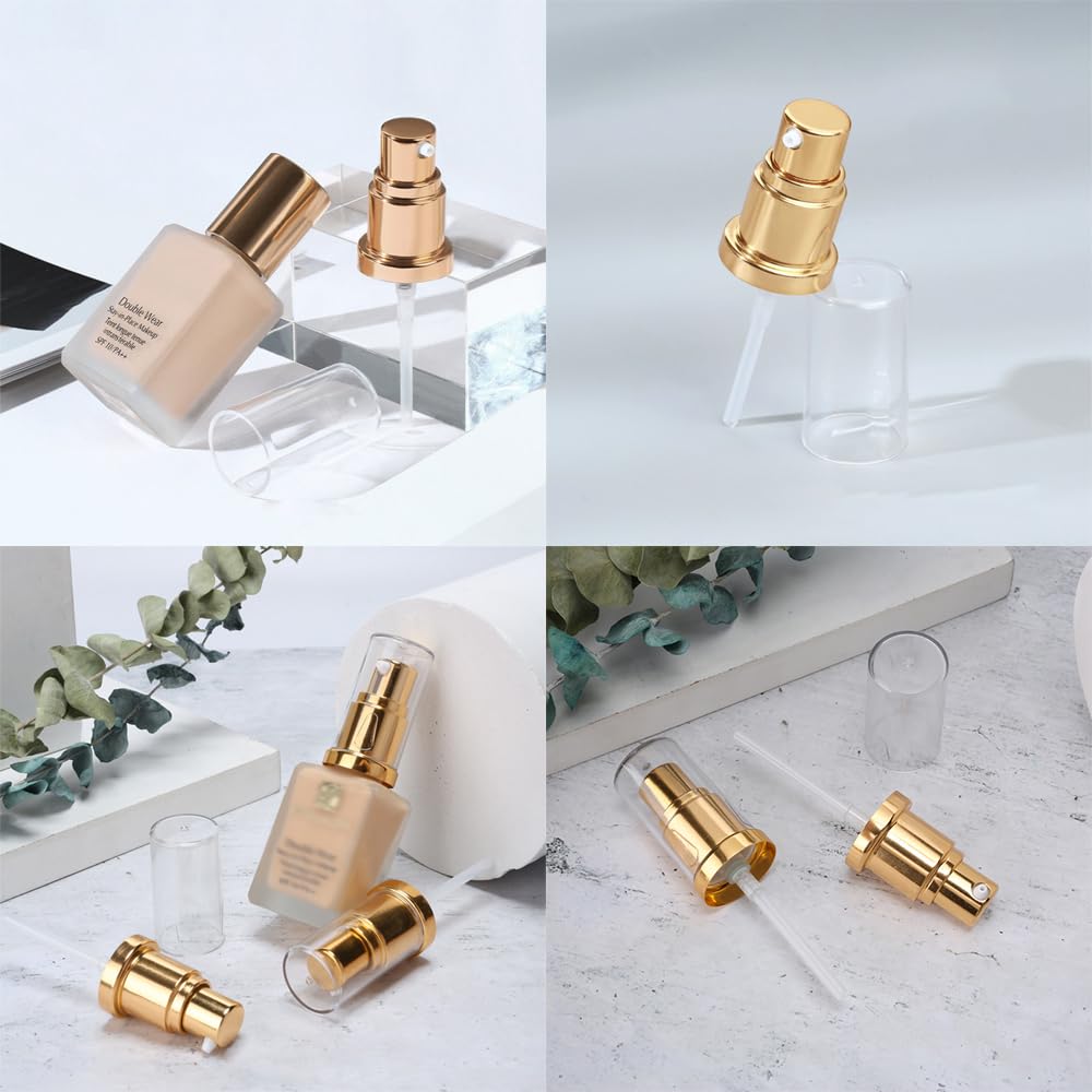 JiuRuLia 4 Packs Foundation Pump Replacement Gold Cosmetic Liquid Pump Plastic Air-less Makeup Pump for Estee Lauder Double Wear Foundation Bottles