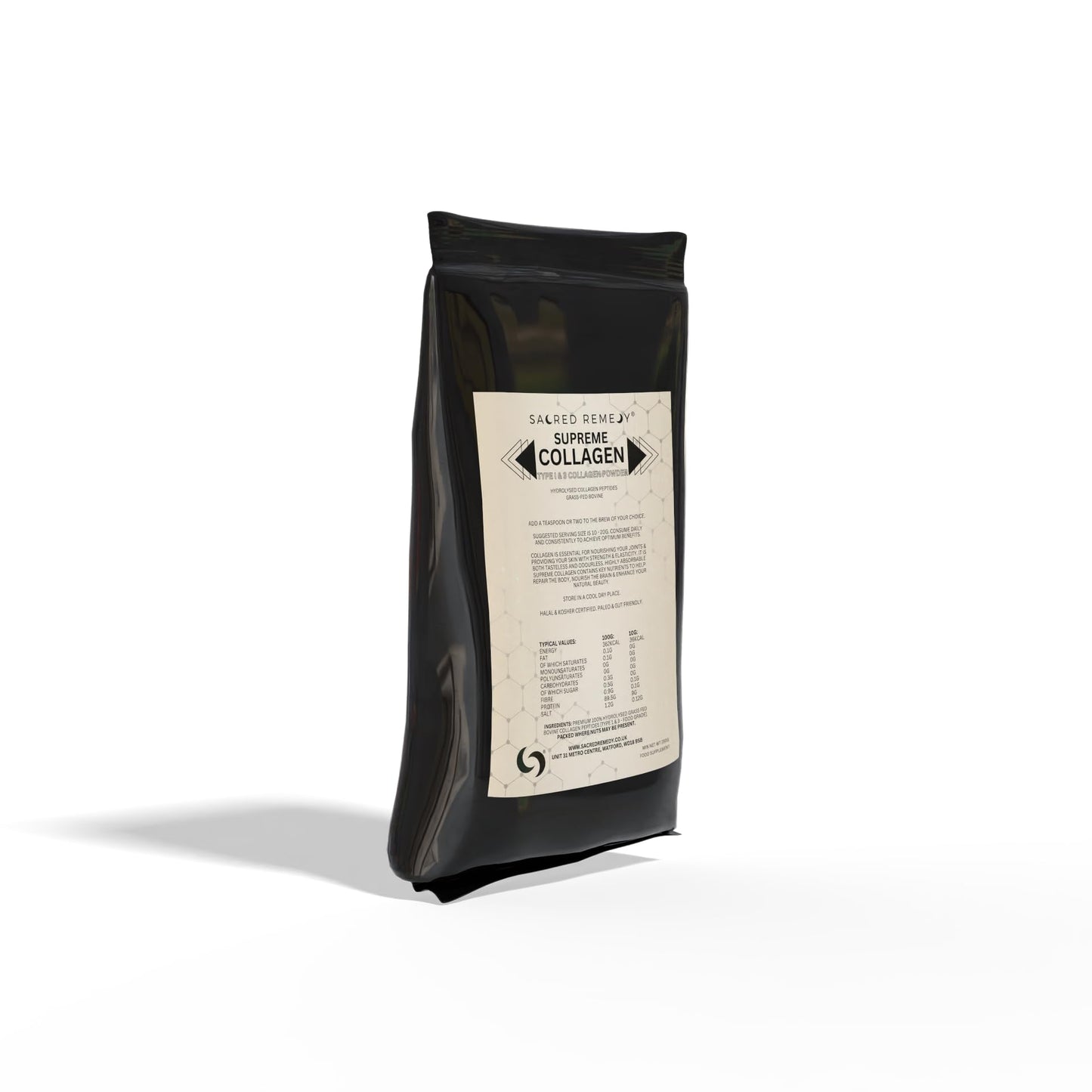 Sacred Remedy Supreme Collagen Type 1 & 3 Powder 250g Pouch | Premium HYDROLYSED Collagen PEPTIDES | Nordic EU Grass-FED Bovine