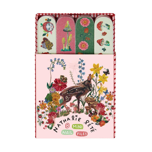 Vintage & Co x Nathalie Lete Forest Folk Nail Files | Manicure Nail Filer | Mini Nail Files | Mini Gifts | Four Different Designs | Travel | Women | 8 in Display Tray